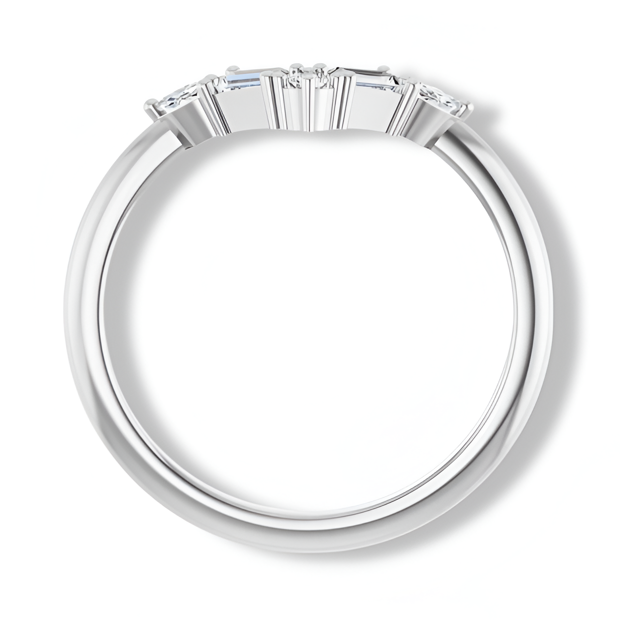 Round, Baguette And Marquise Diamond V Bar Contour Ring