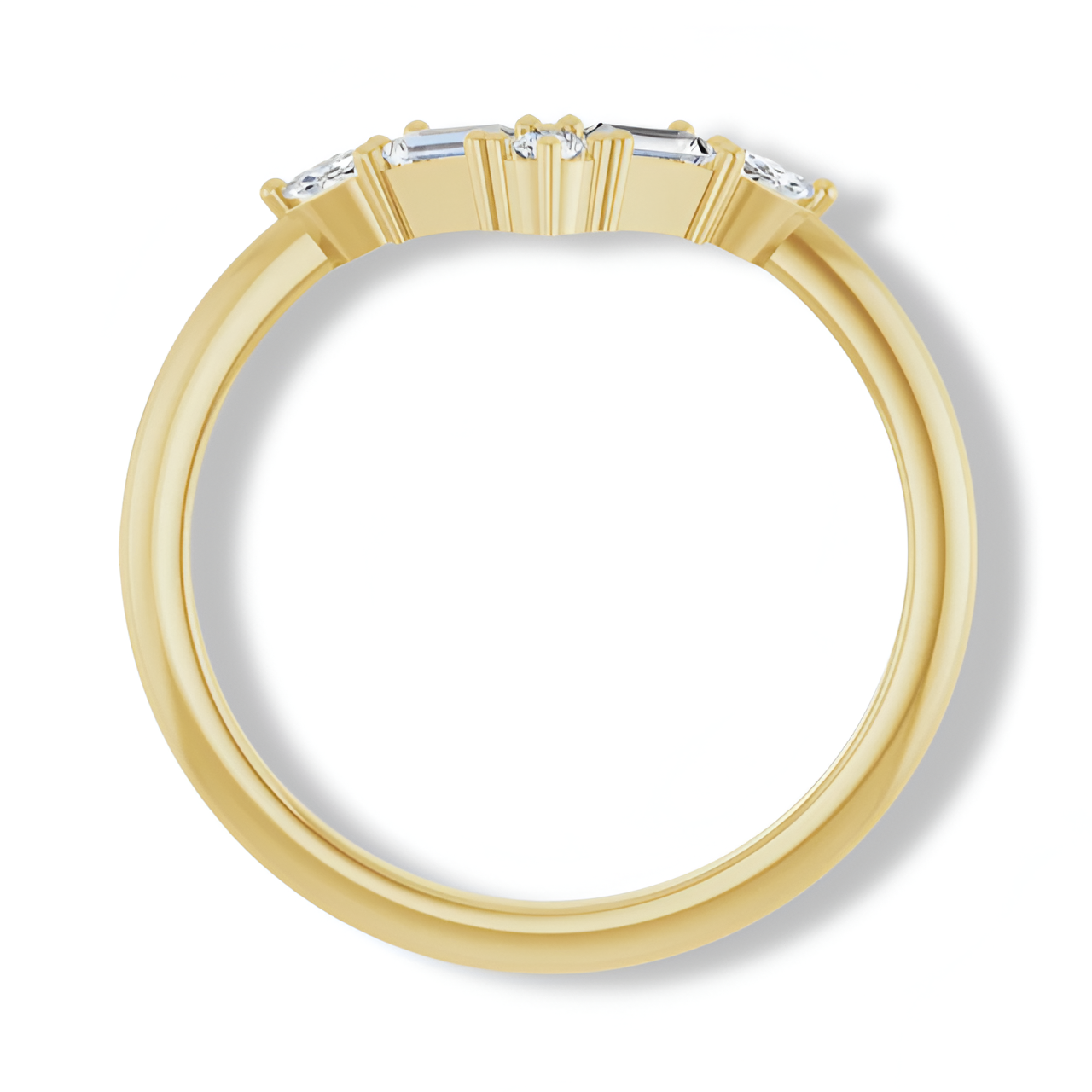 Round, Baguette And Marquise Diamond V Bar Contour Ring