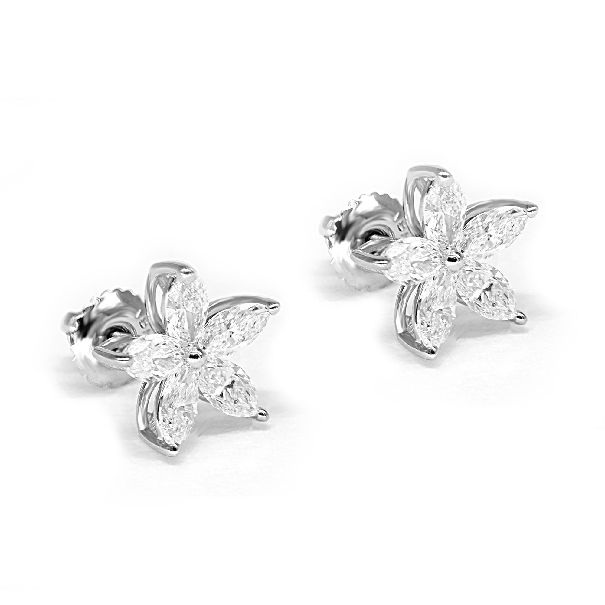 1.50 ctw Marquise Cut Diamond Flower Earrings-in 14K/18K White, Yellow, Rose Gold and Platinum - Christmas Jewelry Gift -VIRABYANI