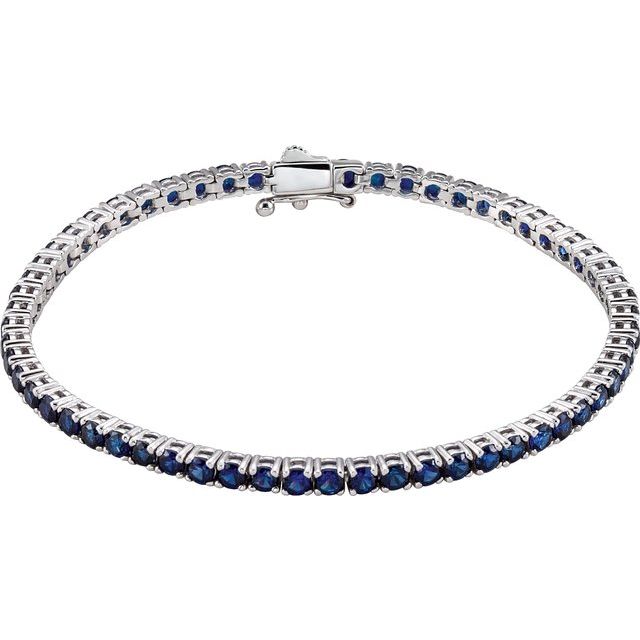 7.70 ct. Genuine Blue Sapphire Tennis Bracelet 3 mm-in 14K/18K White, Yellow, Rose Gold and Platinum - Christmas Jewelry Gift -VIRABYANI