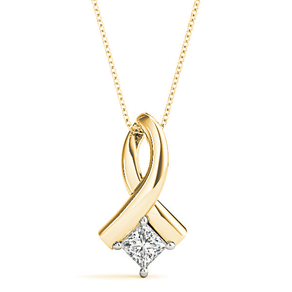 Ribbon Princess Cut Diamond Solitaire Necklace Pendant-in 14K/18K White, Yellow, Rose Gold and Platinum - Christmas Jewelry Gift -VIRABYANI