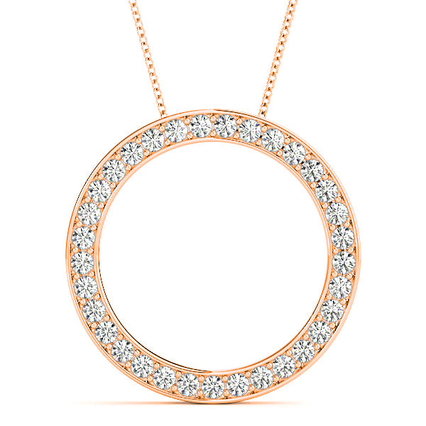 1.00 ctw Diamond Circle Necklace Pendant Pave in Channel Set-in 14K/18K White, Yellow, Rose Gold and Platinum - Christmas Jewelry Gift -VIRABYANI