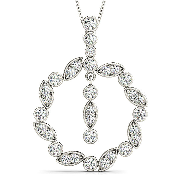 0.62 ctw Diamond Milgrain Circle Necklace Pendant-in 14K/18K White, Yellow, Rose Gold and Platinum - Christmas Jewelry Gift -VIRABYANI
