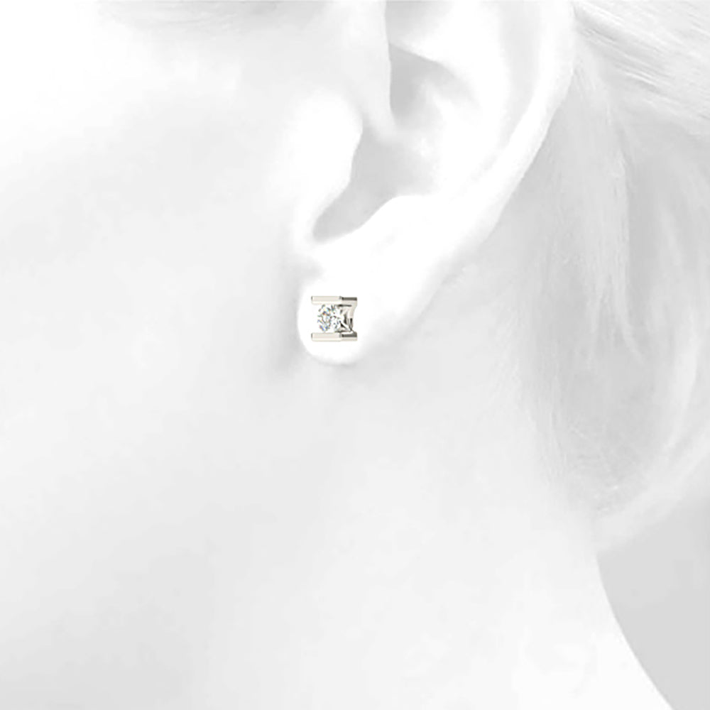 Modern Shiny Tention Round Diamond Stud Earrings-in 14K/18K White, Yellow, Rose Gold and Platinum - Christmas Jewelry Gift -VIRABYANI