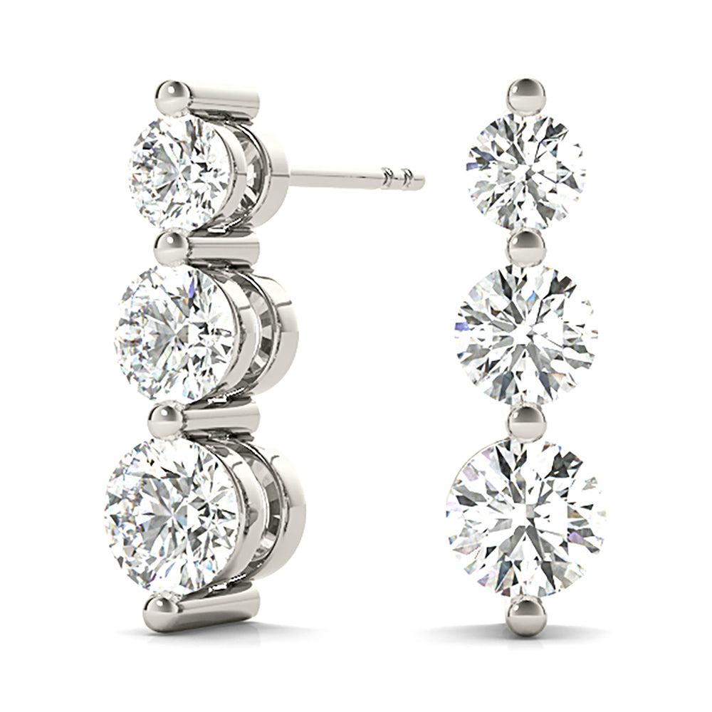 1.00 ctw Diamond Three Stone Drop Earrings-in 14K/18K White, Yellow, Rose Gold and Platinum - Christmas Jewelry Gift -VIRABYANI