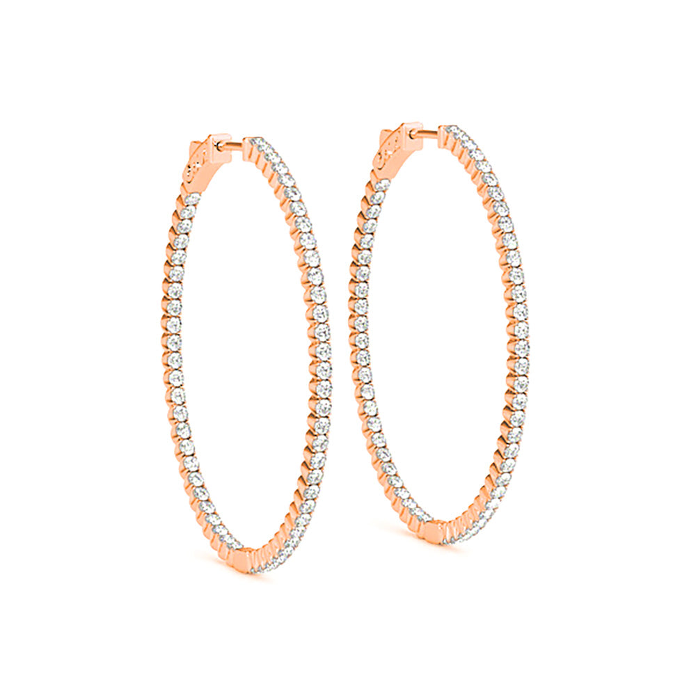 2.25 ctw Diamond Hoop Earrings Oval Inside-Out-in 14K/18K White, Yellow, Rose Gold and Platinum - Christmas Jewelry Gift -VIRABYANI