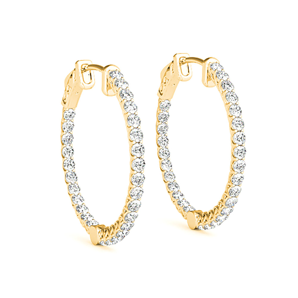 2.00ctw Diamond Hoop Earrings Inside-Out-in 14K/18K White, Yellow, Rose Gold and Platinum - Christmas Jewelry Gift -VIRABYANI