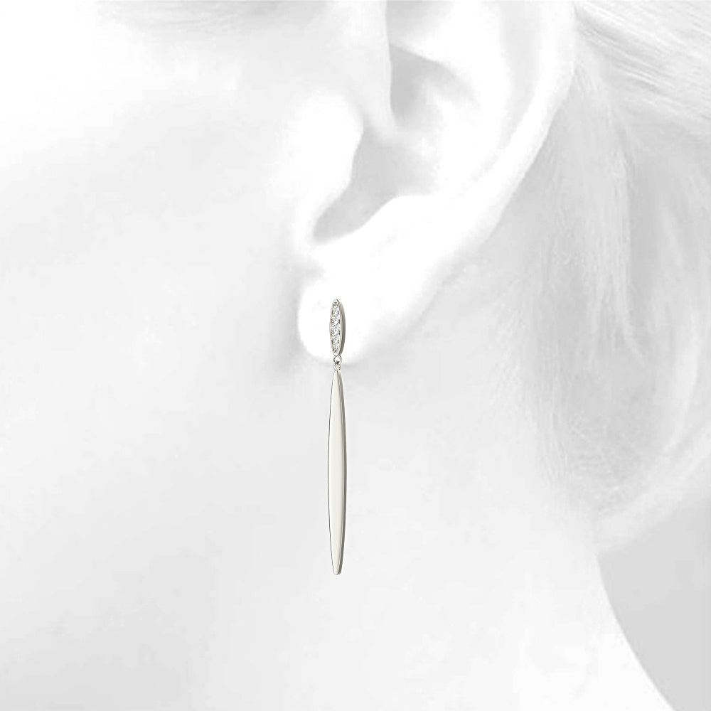 0.14 ctw Diamond Linear Drop Earrings-in 14K/18K White, Yellow, Rose Gold and Platinum - Christmas Jewelry Gift -VIRABYANI