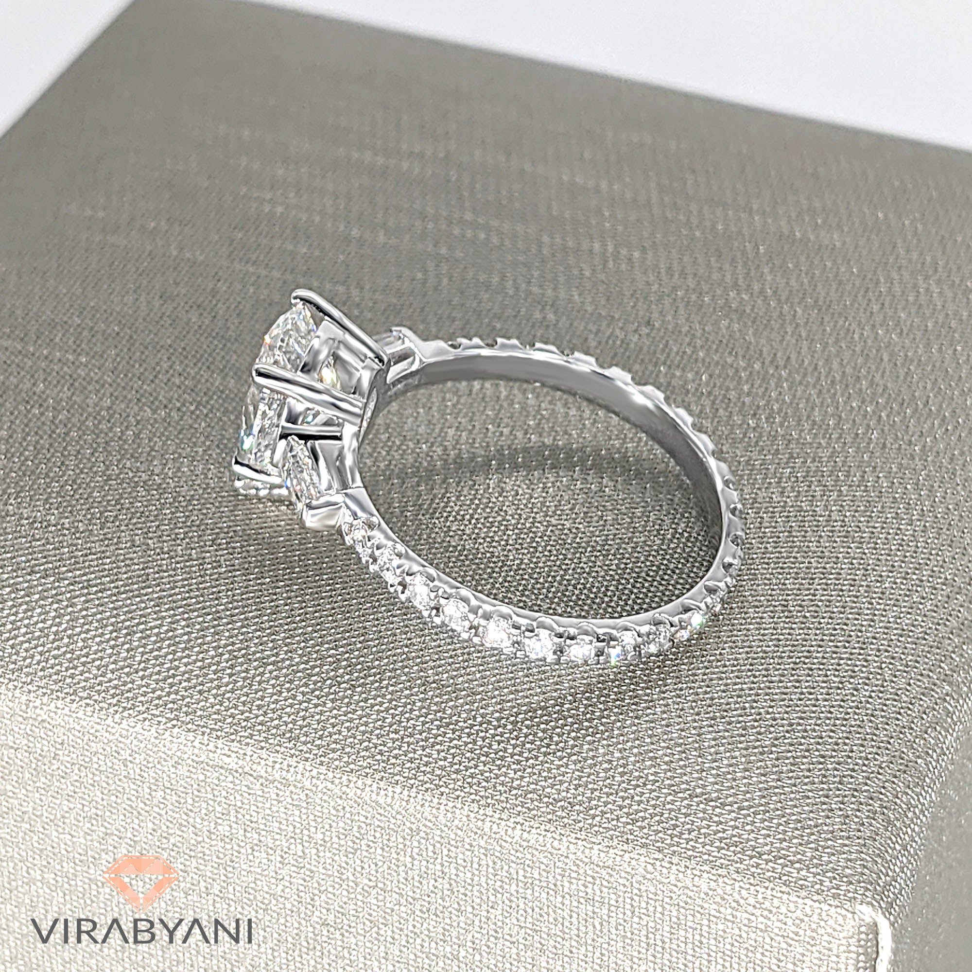 2.00 ctw Pear Shape Diamond Three Stone Engagement Ring Side Tapered Baguettes-in 14K/18K White, Yellow, Rose Gold and Platinum - Christmas Jewelry Gift -VIRABYANI