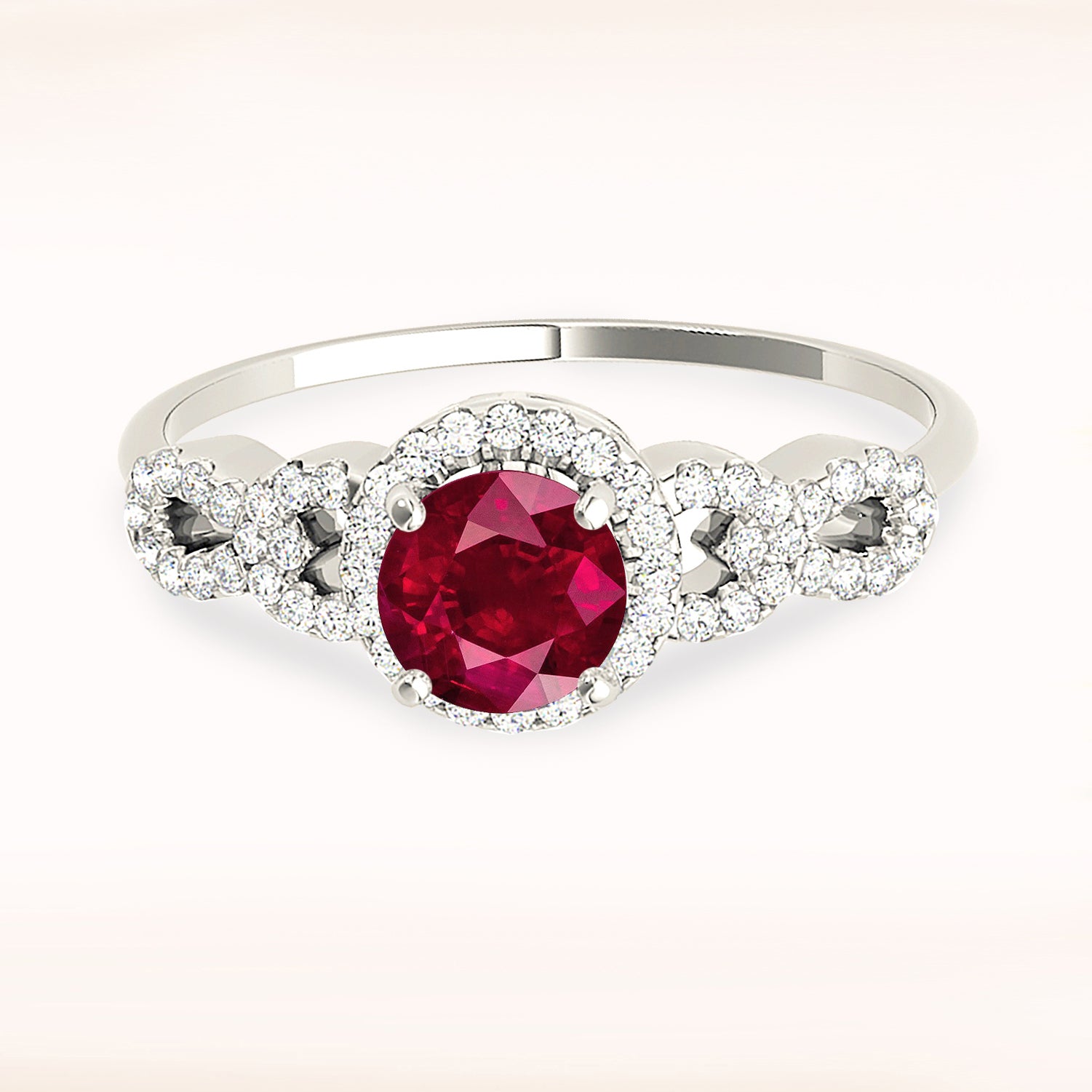 1.35 ct. Genuine Ruby Ring With 0.25 ctw. Diamond Halo, Open Rounded Fancy Diamond Band, High Setting | Ruby Halo Ring | Natural Ruby Ring-in 14K/18K White, Yellow, Rose Gold and Platinum - Christmas Jewelry Gift -VIRABYANI