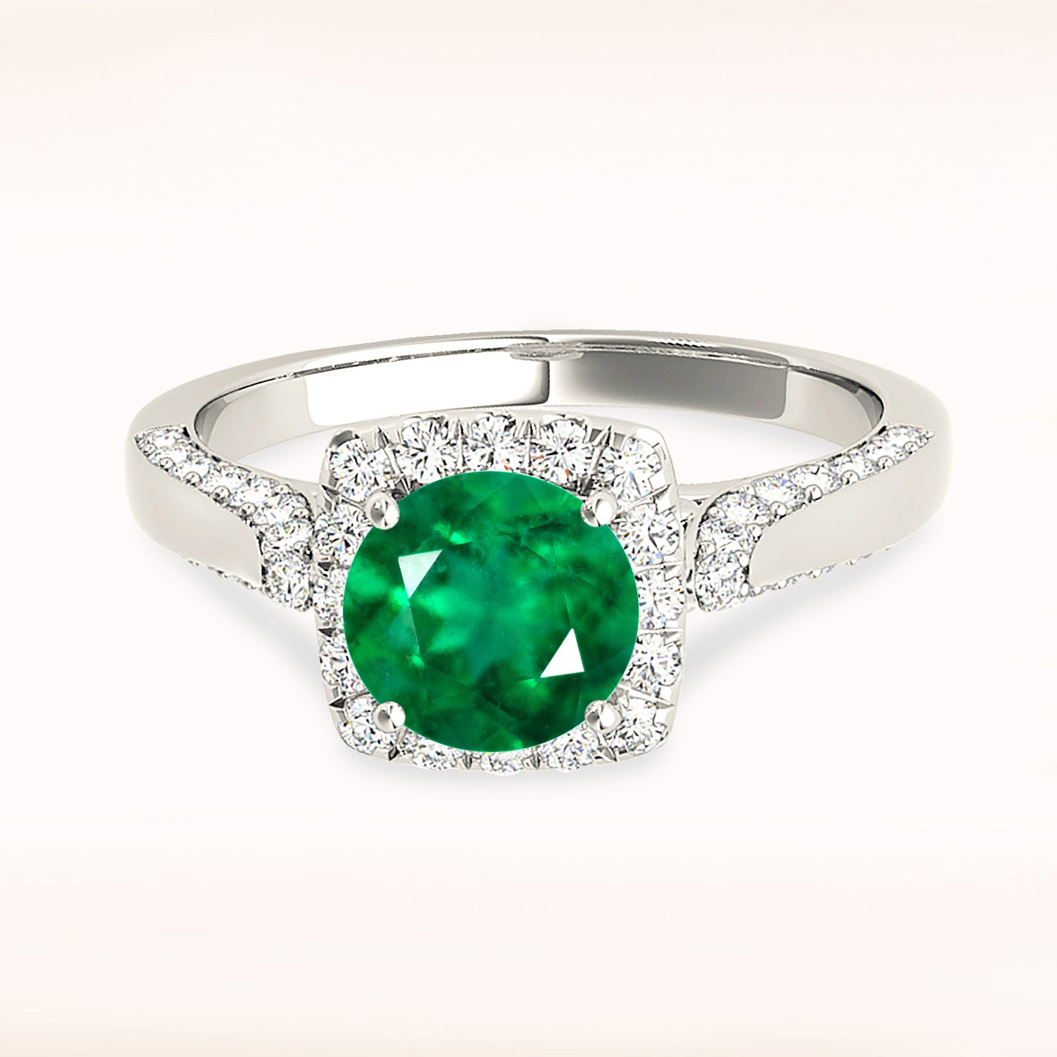 1.75 ct. Genuine Emerald Vintage Halo Ring With 0.55 ctw. Side and Accent Diamonds-in 14K/18K White, Yellow, Rose Gold and Platinum - Christmas Jewelry Gift -VIRABYANI