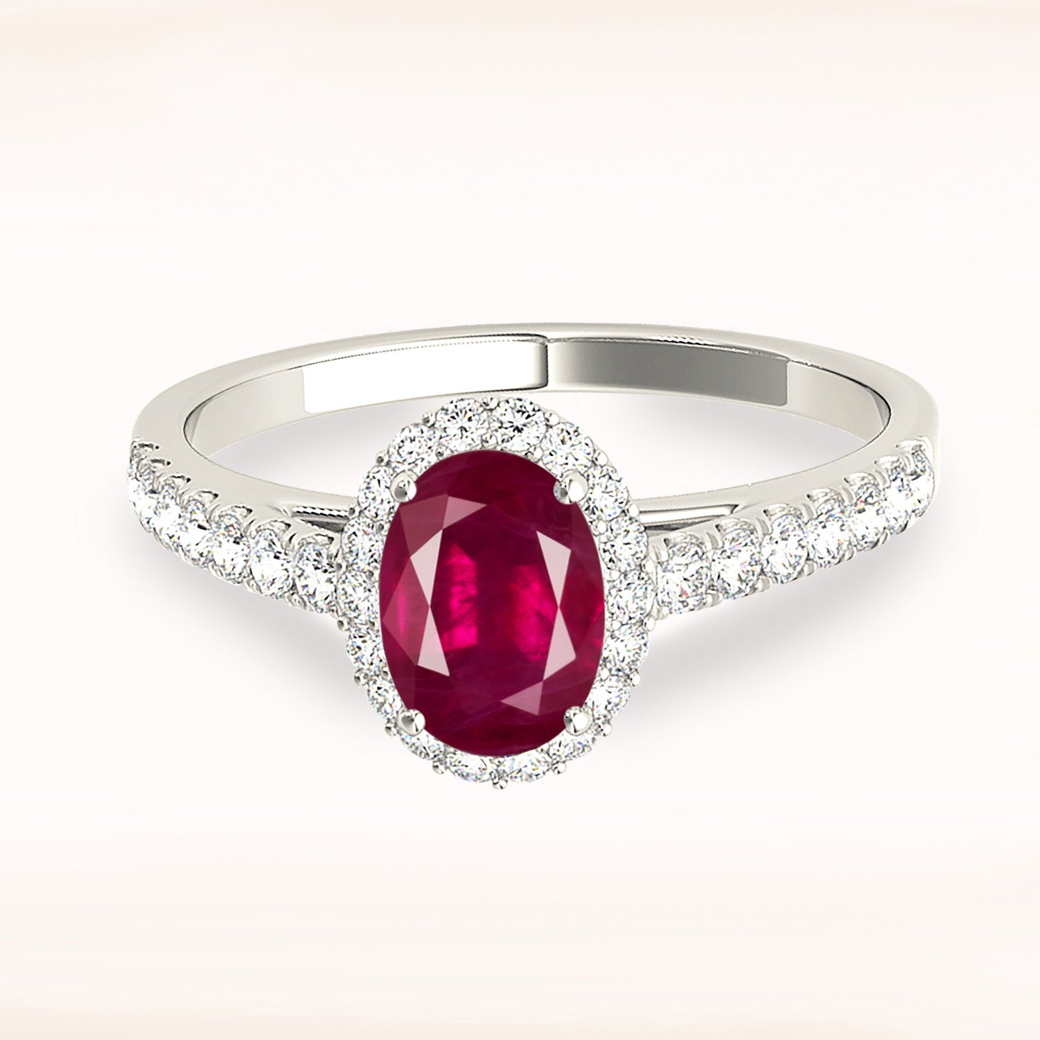 1.55 ct. Genuine Oval Ruby Ring With 0.25 ctw. Diamond Halo And Delicate Diamond Band-in 14K/18K White, Yellow, Rose Gold and Platinum - Christmas Jewelry Gift -VIRABYANI