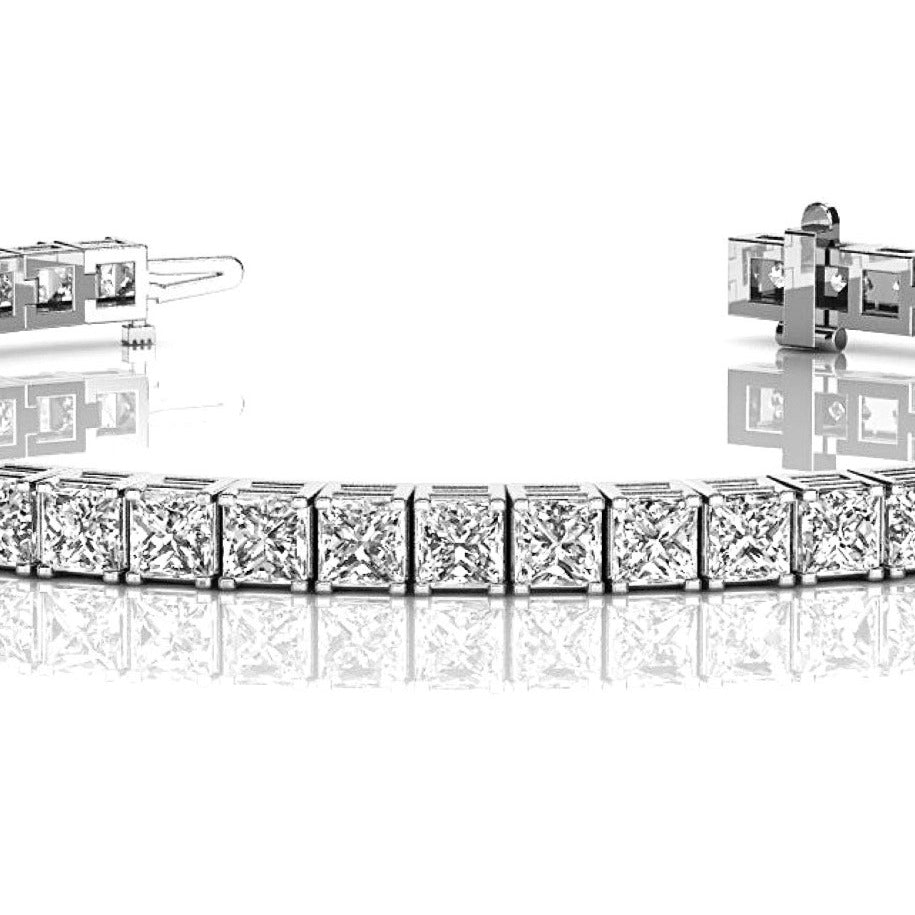 10.0 ctw Princess Cut Diamond Tennis Bracelet With Modern Square Prongs-in 14K/18K White, Yellow, Rose Gold and Platinum - Christmas Jewelry Gift -VIRABYANI