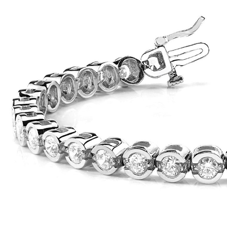 5.00 ctw Round Diamond Half Bezel Set Tennis Bracelet-in 14K/18K White, Yellow, Rose Gold and Platinum - Christmas Jewelry Gift -VIRABYANI