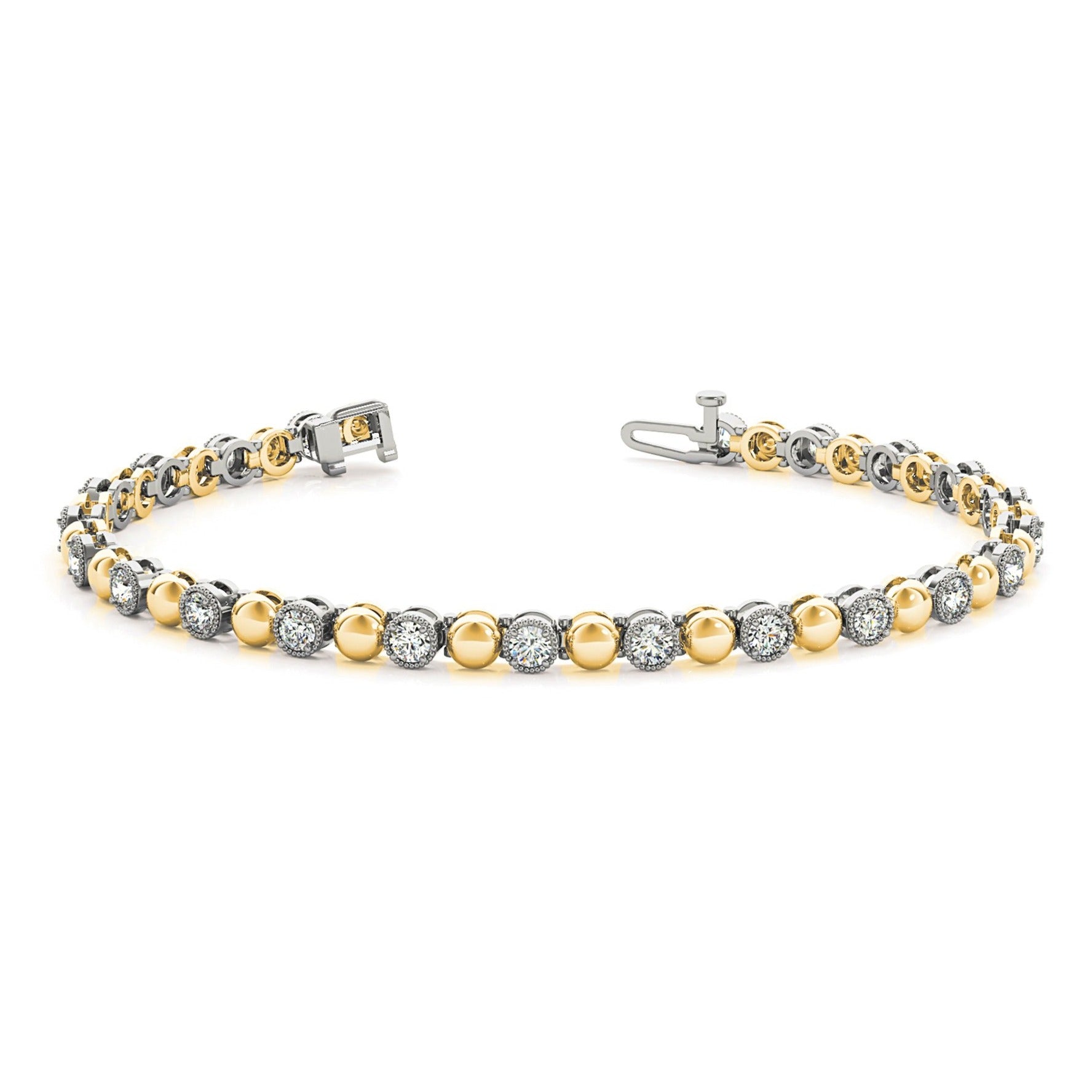0.70 ctw Round Diamond Tennis Bracelet Milgrain & Gold Balls-in 14K/18K White, Yellow, Rose Gold and Platinum - Christmas Jewelry Gift -VIRABYANI