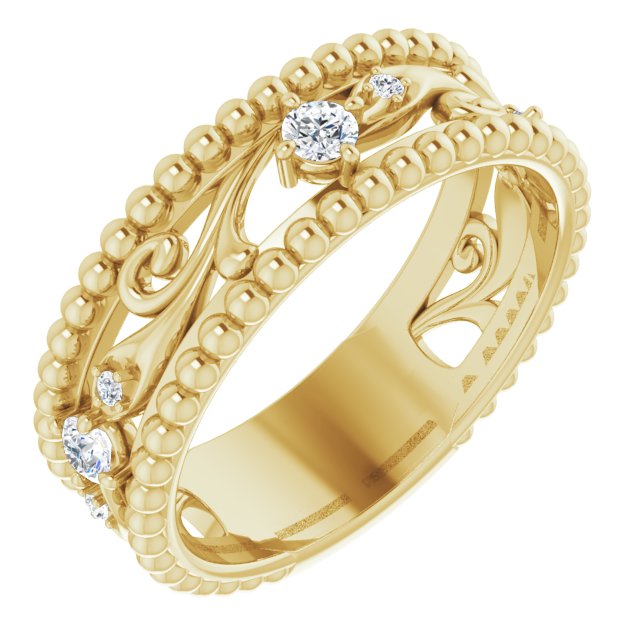 Filigree and Milgrain Accent Vintage Diamond Wedding Band-in 14K/18K White, Yellow, Rose Gold and Platinum - Christmas Jewelry Gift -VIRABYANI