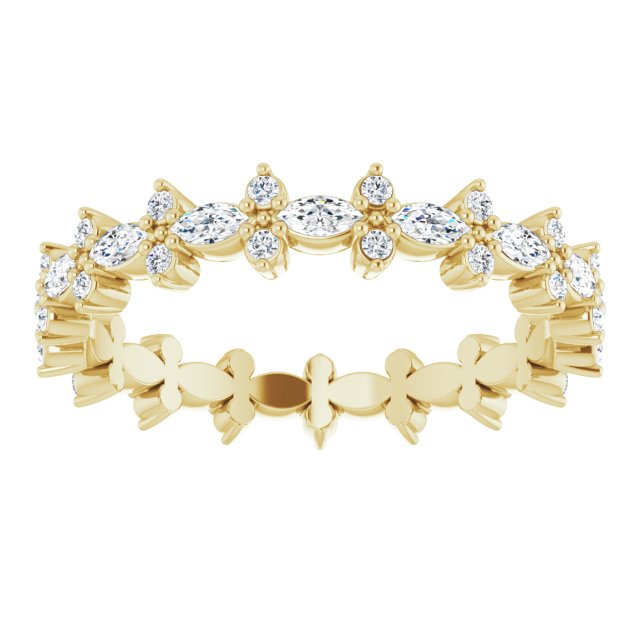 0.59 ct. Prong Set Marquise & Round Diamond Eternity Band-in 14K/18K White, Yellow, Rose Gold and Platinum - Christmas Jewelry Gift -VIRABYANI