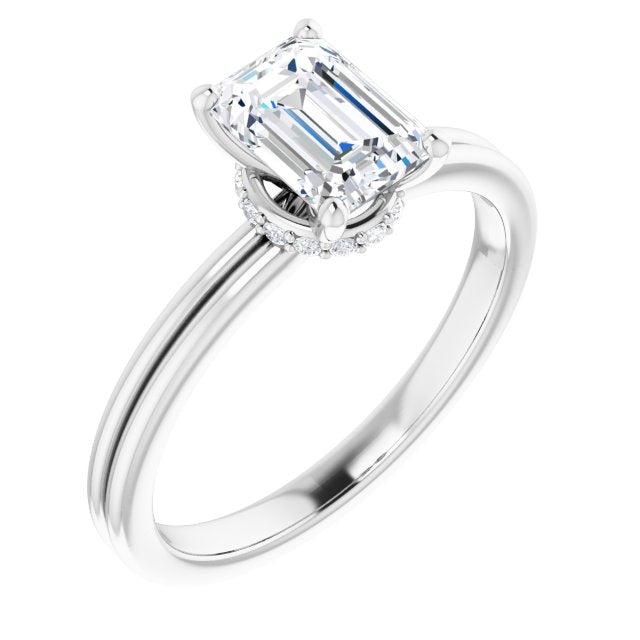 Underneath Halo Emerald Cut Solitaire Engagement Ring-in 14K/18K White, Yellow, Rose Gold and Platinum - Christmas Jewelry Gift -VIRABYANI