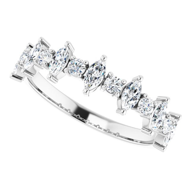 0.88 ct. Prong Set Marquise And Round Diamond Wedding Band-in 14K/18K White, Yellow, Rose Gold and Platinum - Christmas Jewelry Gift -VIRABYANI