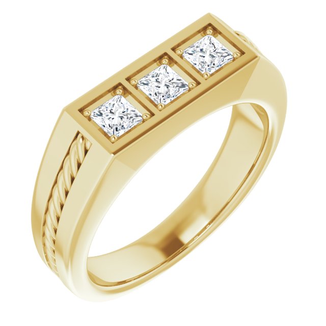 0.78 ctw Princess Diamond Rope Design Men's Ring-in 14K/18K White, Yellow, Rose Gold and Platinum - Christmas Jewelry Gift -VIRABYANI
