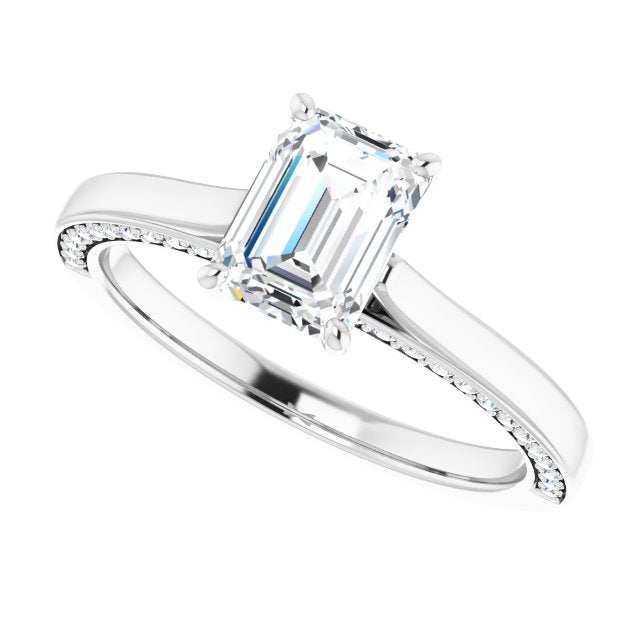 0.28 ctw Side Diamond Emerald Cut Solitaire Engagement Ring-in 14K/18K White, Yellow, Rose Gold and Platinum - Christmas Jewelry Gift -VIRABYANI