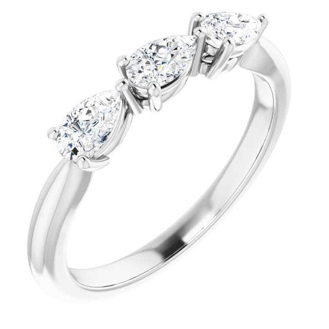0.75 ct. Prong Set Pear Cut Diamond 3 Stone Wedding Band-in 14K/18K White, Yellow, Rose Gold and Platinum - Christmas Jewelry Gift -VIRABYANI
