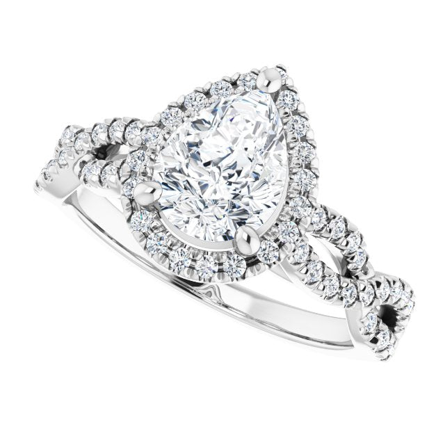 Pear Cut Diamond Halo Engagement Ring-in 14K/18K White, Yellow, Rose Gold and Platinum - Christmas Jewelry Gift -VIRABYANI