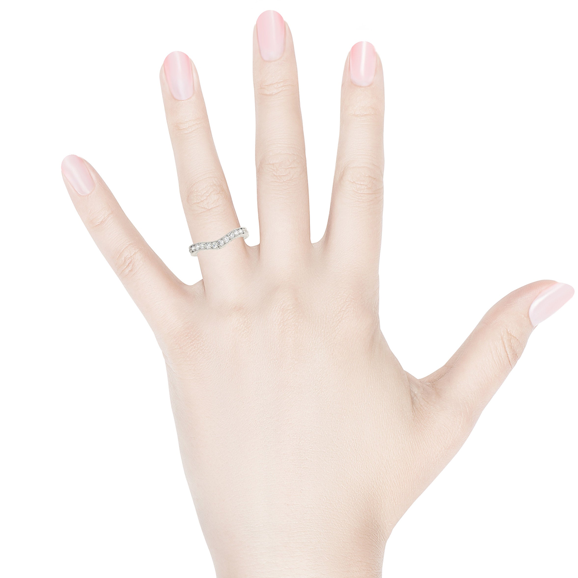 Diamond Wedding Band - 14K/18k Solid White Gold / Platinum | Hand Engraved Curved Band | Diamond Anniversary Ring | Modern Design-in 14K/18K White, Yellow, Rose Gold and Platinum - Christmas Jewelry Gift -VIRABYANI