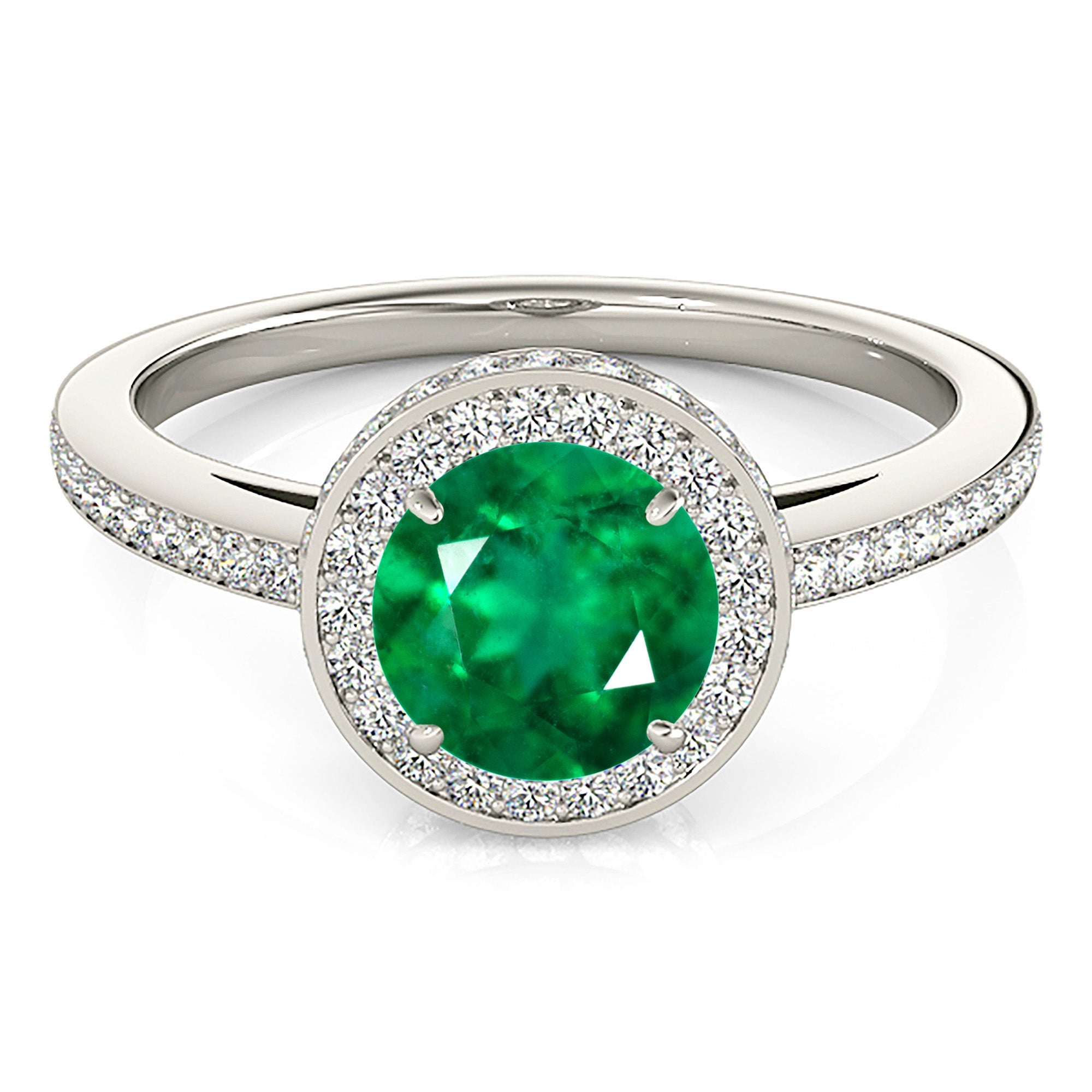 2.00 ct. Genuine Emerald Double Halo Ring With 0.50 ctw. Under Halo and Side Diamonds-in 14K/18K White, Yellow, Rose Gold and Platinum - Christmas Jewelry Gift -VIRABYANI