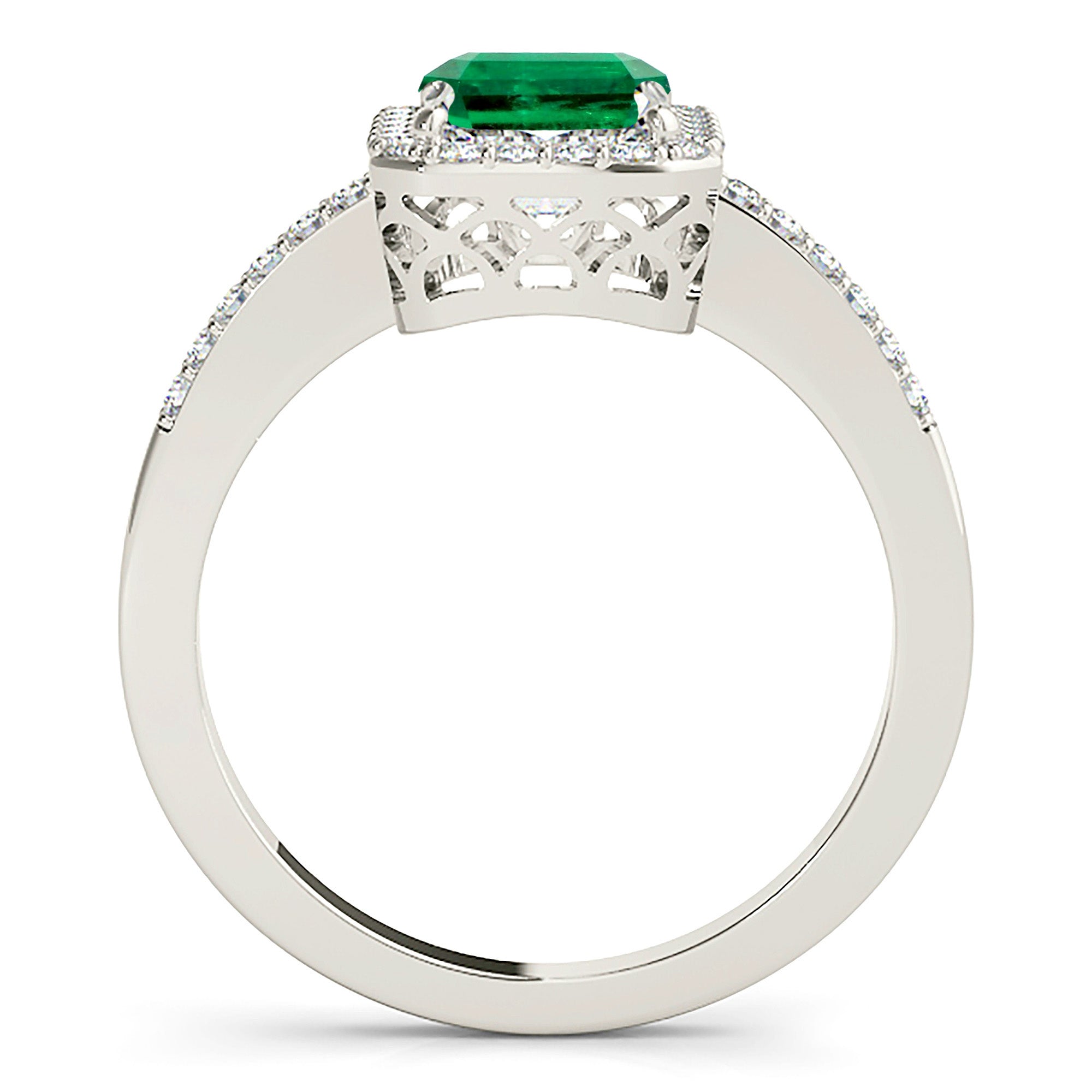 2.15 ct. Genuine Emerald Ring With 0.25 ctw. Diamond Halo and Diamond Thin Band,Emerald cut Emerald-in 14K/18K White, Yellow, Rose Gold and Platinum - Christmas Jewelry Gift -VIRABYANI