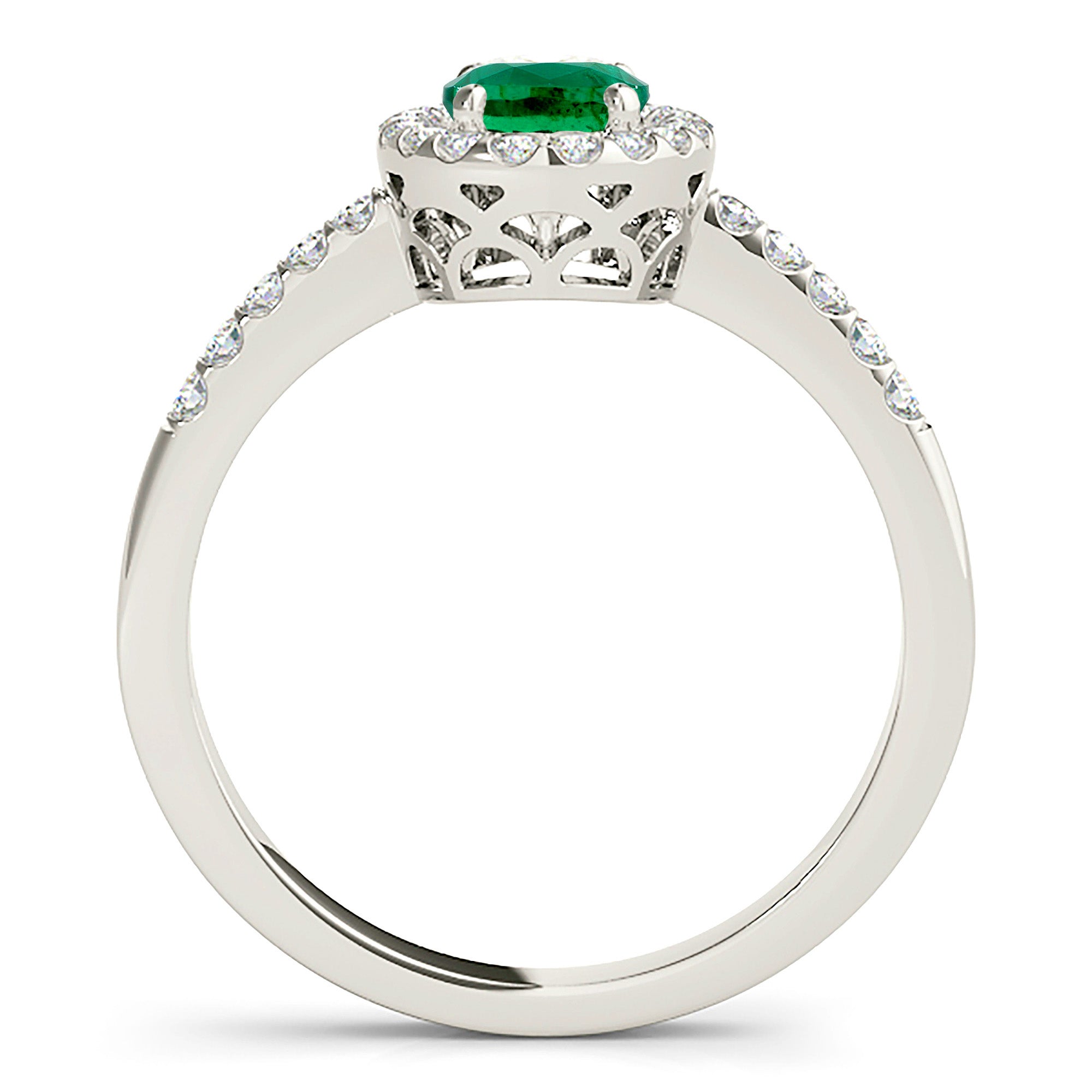 1.30 ct. Genuine Oval Emerald With 0.25 ctw. Diamond Halo, Filigree Basket, Thin Diamond Band-in 14K/18K White, Yellow, Rose Gold and Platinum - Christmas Jewelry Gift -VIRABYANI