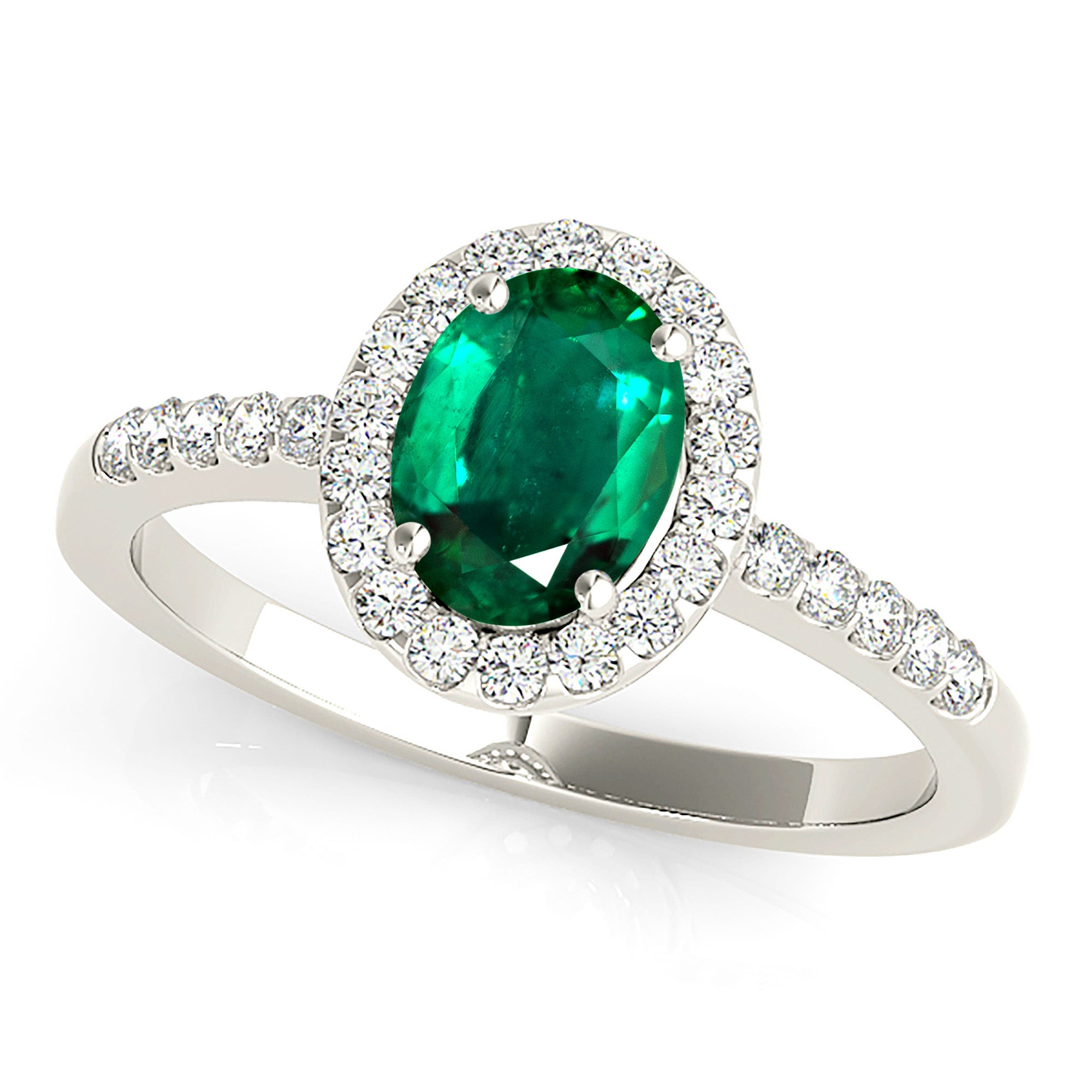 1.30 ct. Genuine Oval Emerald With 0.25 ctw. Diamond Halo, Filigree Basket, Thin Diamond Band-in 14K/18K White, Yellow, Rose Gold and Platinum - Christmas Jewelry Gift -VIRABYANI