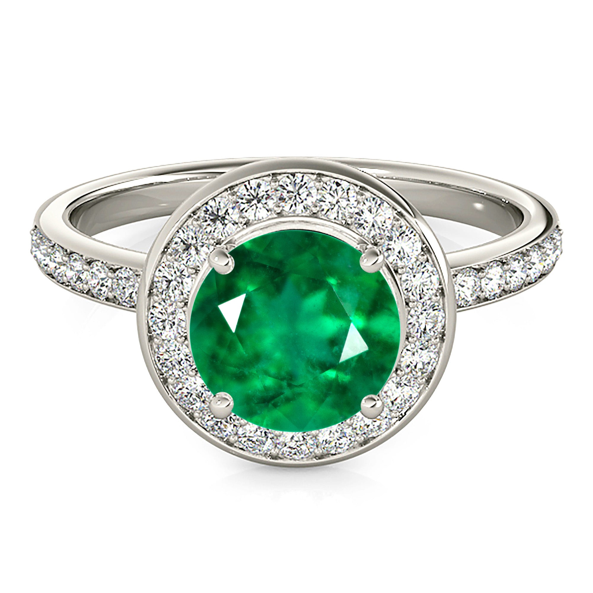 1.68 ct. Genuine Emerald Ring With 0.50 ctw. Channel Set Diamond Halo, Invisible Gallery-in 14K/18K White, Yellow, Rose Gold and Platinum - Christmas Jewelry Gift -VIRABYANI