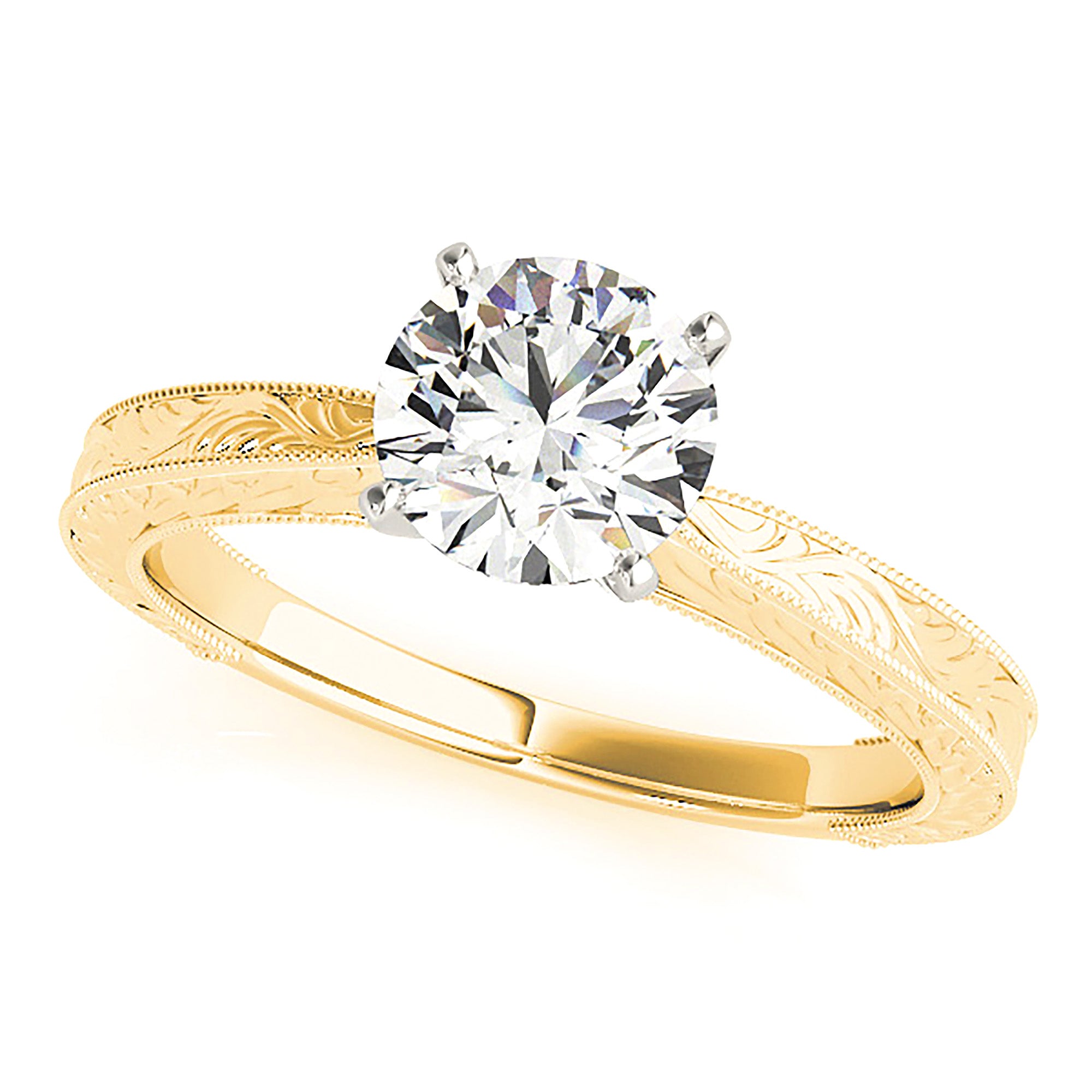 Hand Engraved Solitaire Engagement Ring-in 14K/18K White, Yellow, Rose Gold and Platinum - Christmas Jewelry Gift -VIRABYANI