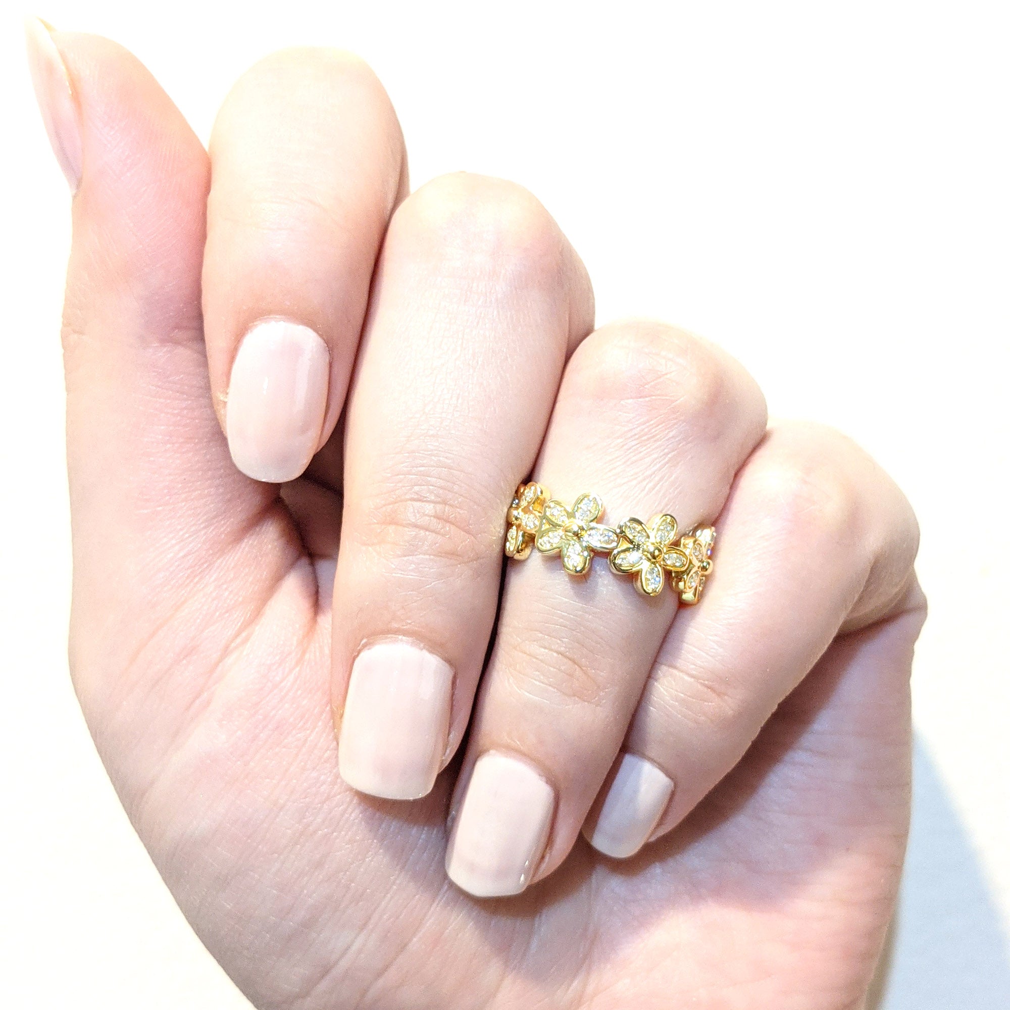 Diamond Flower Ring - 14K / 18k White Gold or Platinum | Flower Diamond Ring | Anniversary Stackable Ring | Pave Set Diamond Ring-in 14K/18K White, Yellow, Rose Gold and Platinum - Christmas Jewelry Gift -VIRABYANI