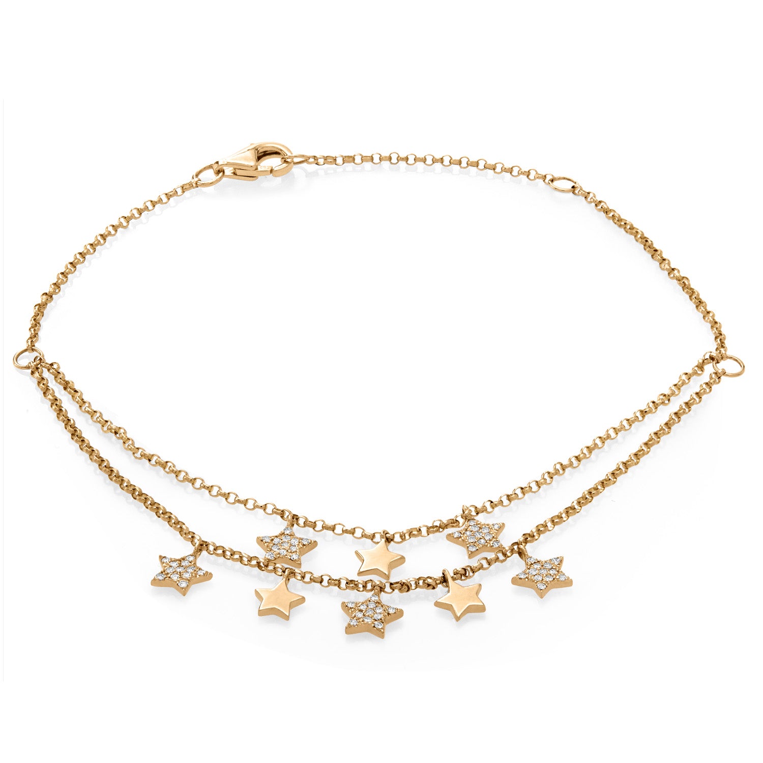 Star Design 0.20 ctw Diamond Chain Bracelet-in 14K/18K White, Yellow, Rose Gold and Platinum - Christmas Jewelry Gift -VIRABYANI