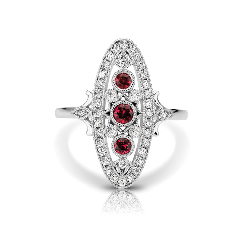 Vintage Inspired 0.34 ct. Natural Ruby Ring With 0.20 ct. Diamonds, Antique Style-in 14K/18K White, Yellow, Rose Gold and Platinum - Christmas Jewelry Gift -VIRABYANI