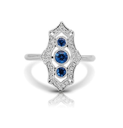 Vintage Inspired 0.37 ct. Natural Blue Sapphire Ring With 0.16 ct. Diamonds Antique Style-in 14K/18K White, Yellow, Rose Gold and Platinum - Christmas Jewelry Gift -VIRABYANI