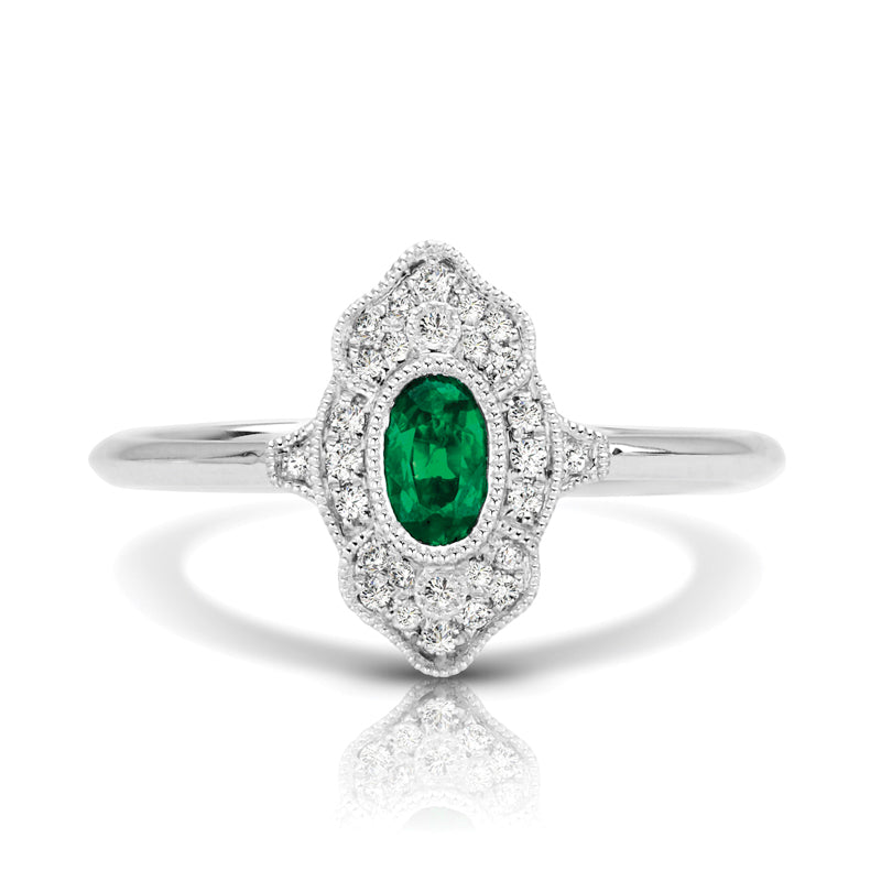 Vintage Inspired 0.34 ct. Natural Oval Emerald Ring With 0.10 ct. Diamonds-in 14K/18K White, Yellow, Rose Gold and Platinum - Christmas Jewelry Gift -VIRABYANI