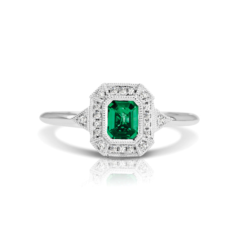 Vintage Inspired 0.50 ct. Natural Emerald Ring With 0.05 ct. Diamonds-in 14K/18K White, Yellow, Rose Gold and Platinum - Christmas Jewelry Gift -VIRABYANI