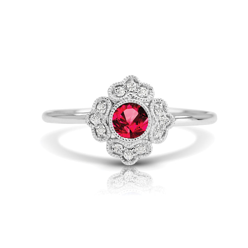 Vintage Inspired 0.20 ct. Natural Round Ruby Ring With 0.05 ct. Diamonds-in 14K/18K White, Yellow, Rose Gold and Platinum - Christmas Jewelry Gift -VIRABYANI