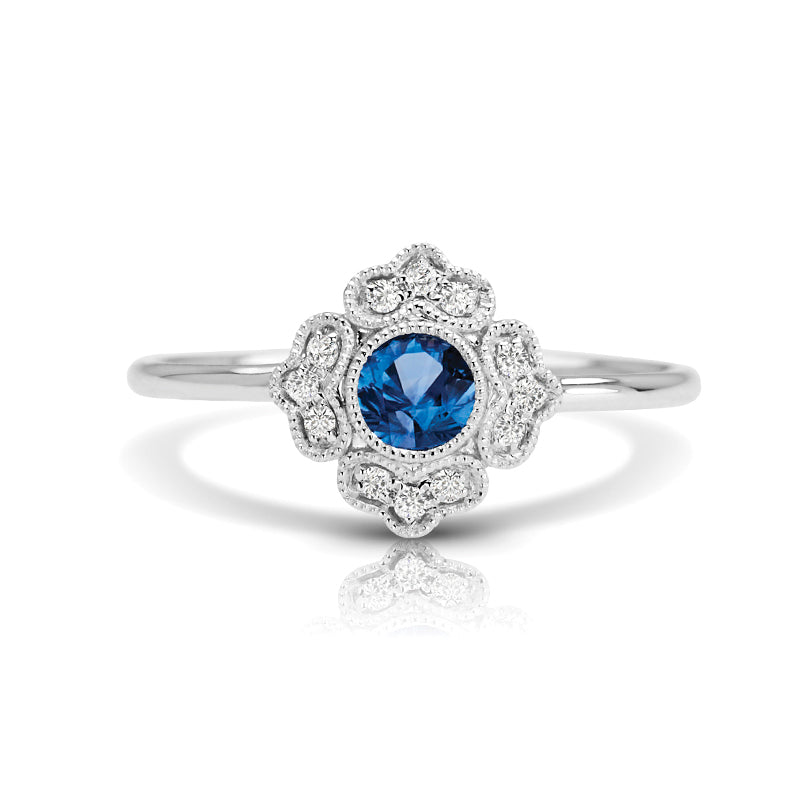 Antique Style 0.25 ct. Natural Blue Sapphire Ring With 0.24ct. Diamonds-in 14K/18K White, Yellow, Rose Gold and Platinum - Christmas Jewelry Gift -VIRABYANI