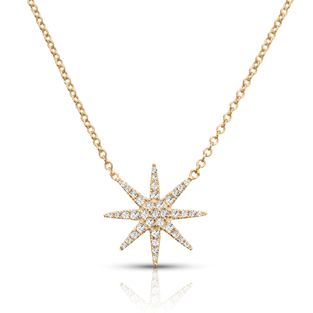 Eight-Point 0.16 ctw Diamond Star Necklace Pendant-in 14K/18K White, Yellow, Rose Gold and Platinum - Christmas Jewelry Gift -VIRABYANI