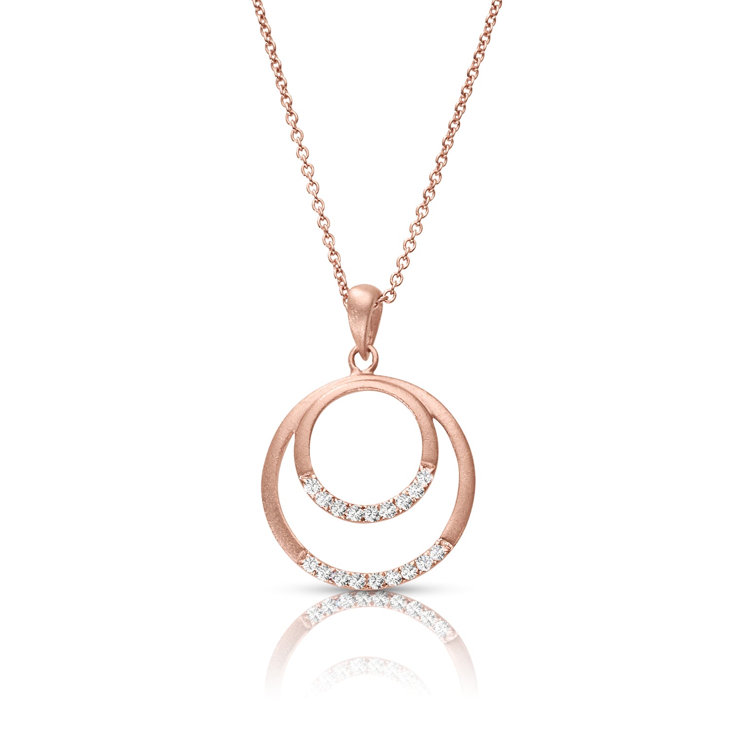 Double Circle 0.10 ctw Diamond Necklace Pendant-in 14K/18K White, Yellow, Rose Gold and Platinum - Christmas Jewelry Gift -VIRABYANI