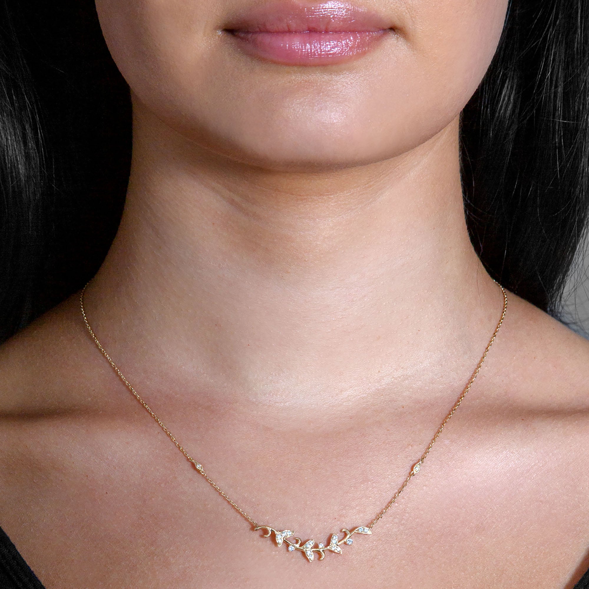 0.25 ctw Diamond Milgrain Leaf Necklace Pendant-in 14K/18K White, Yellow, Rose Gold and Platinum - Christmas Jewelry Gift -VIRABYANI