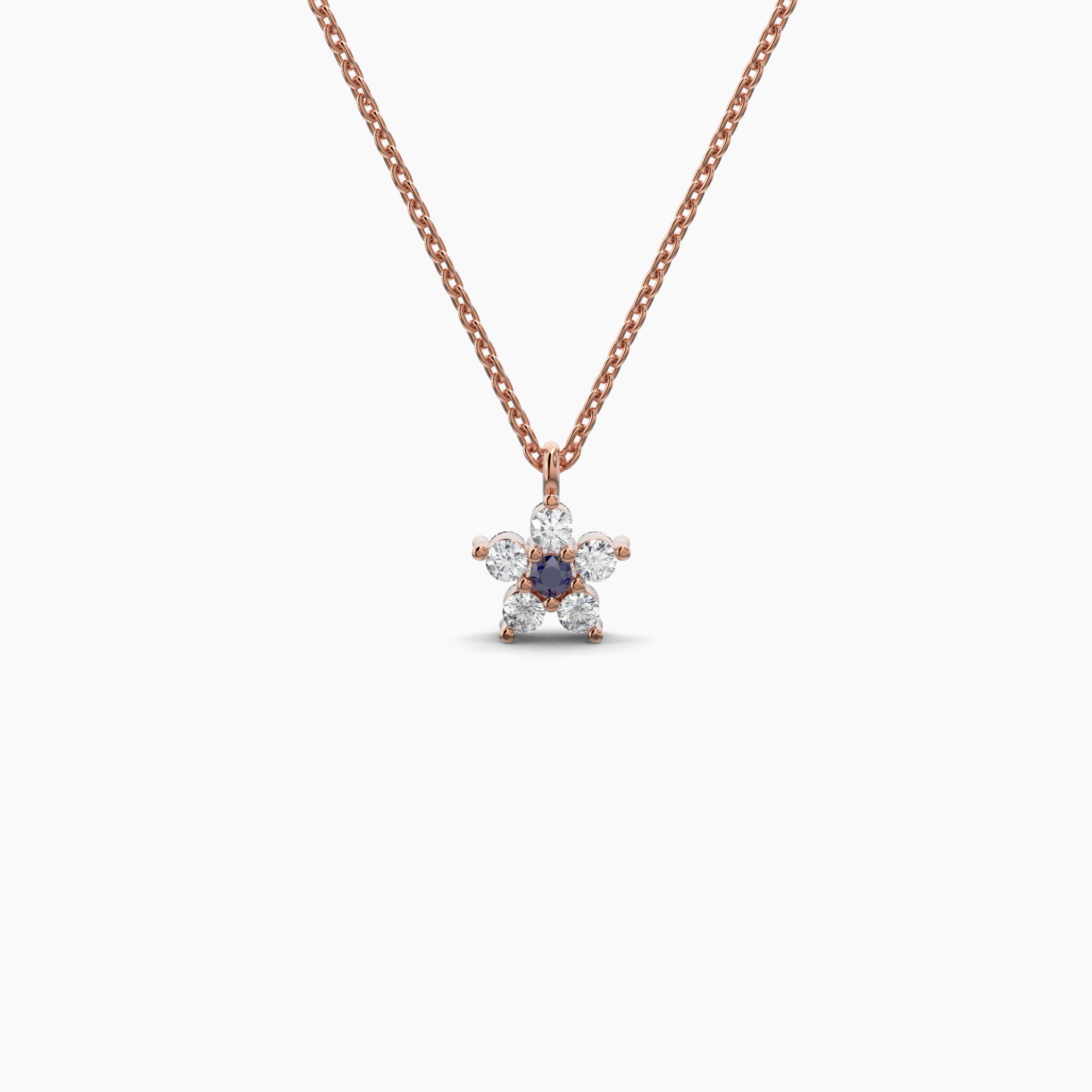 Double Sided Diamond & Sapphire Flower Necklace