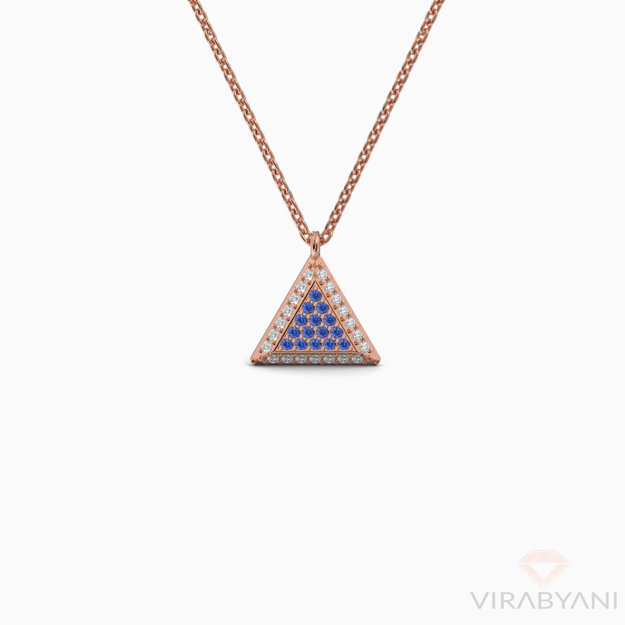 Double Sided Diamond & Sapphire Triangle Shaped AMoré Pavé Necklace