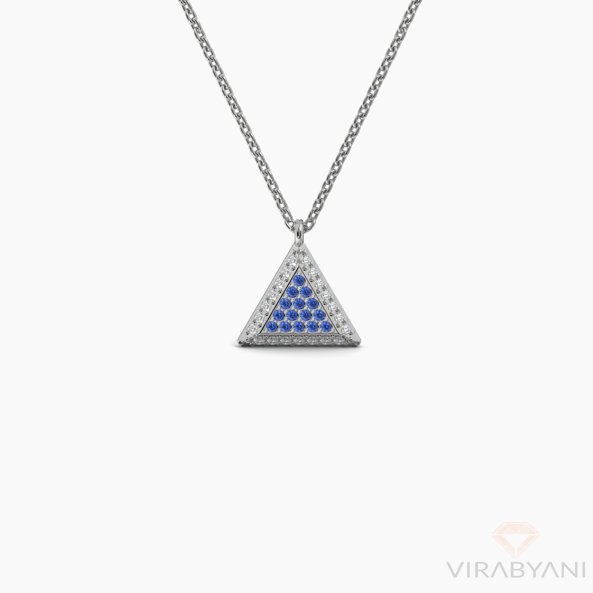 Double Sided Diamond & Sapphire Triangle Shaped AMoré Pavé Necklace
