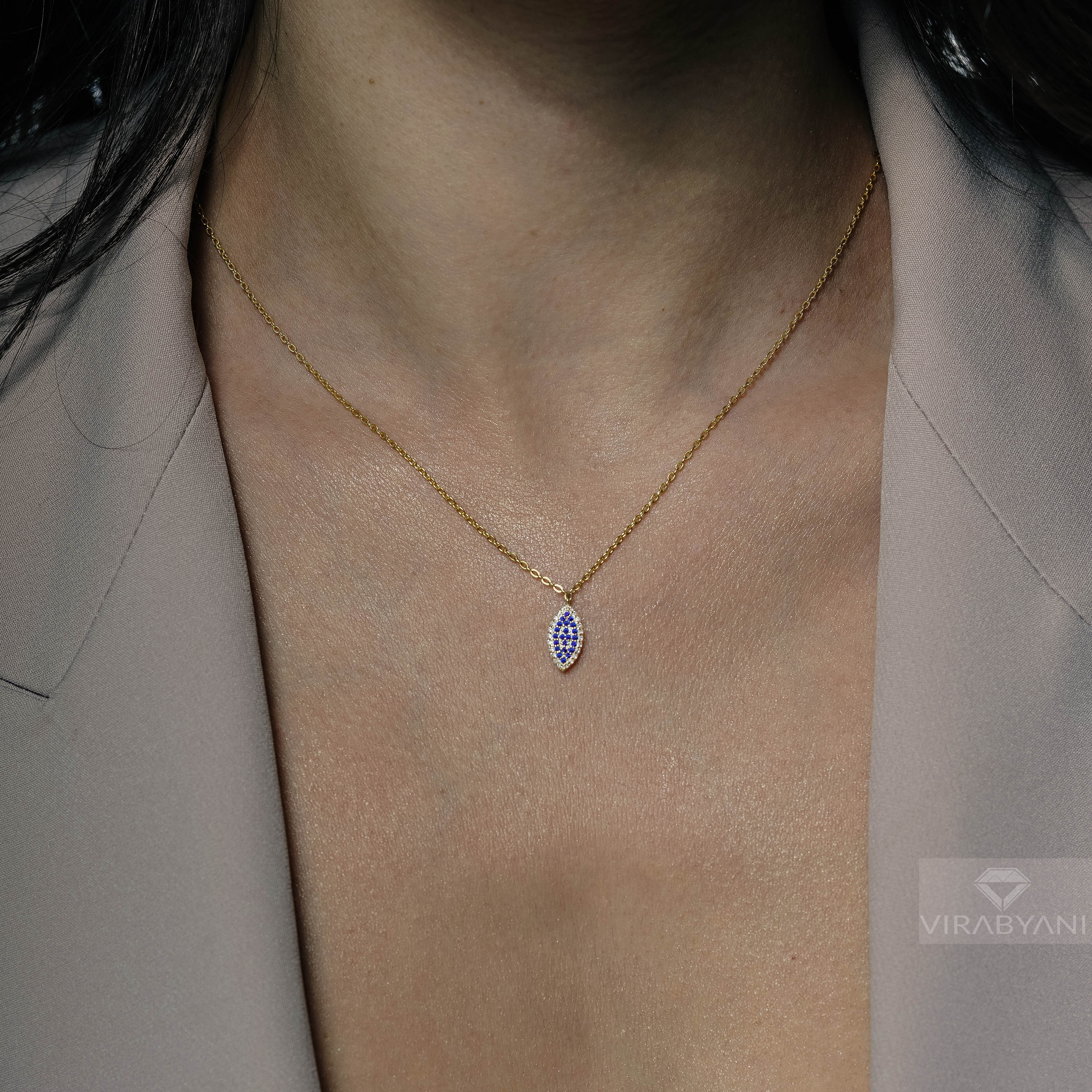Double Sided Diamond & Sapphire Marquise Shaped AMoré Pavé Necklace