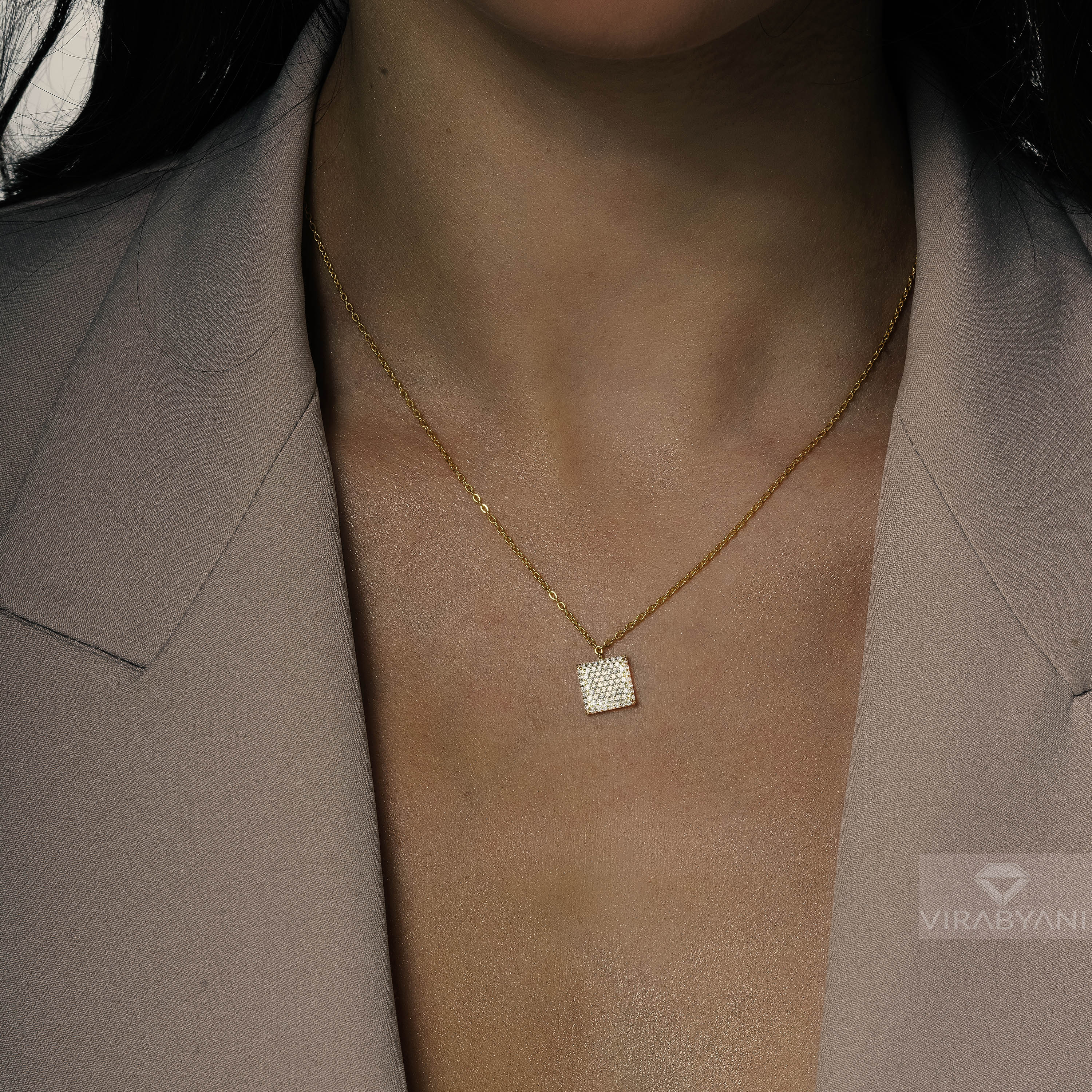 Double Sided Diamond & Sapphire Square Shaped AMoré Pavé Necklace